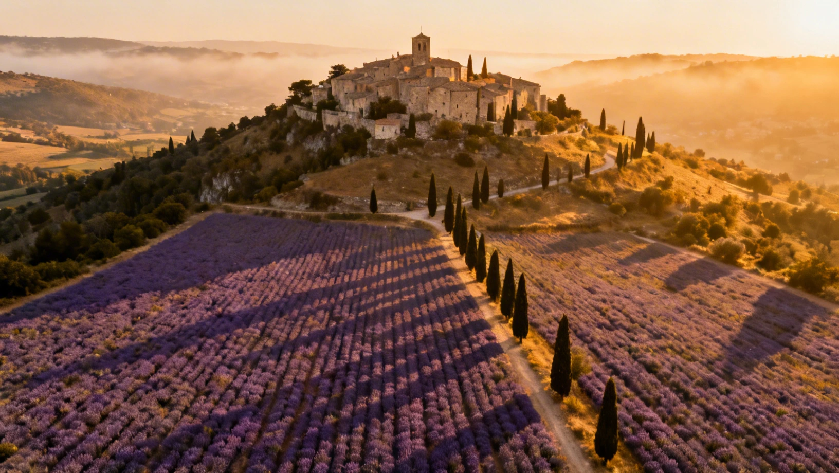 Paysage provençal au coucher du soleil